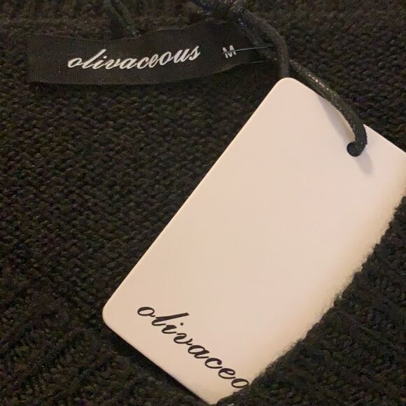 olivaceous long sleeve black sweater V-neck polyester fabric sz med rolled hem - Picture 6 of 10